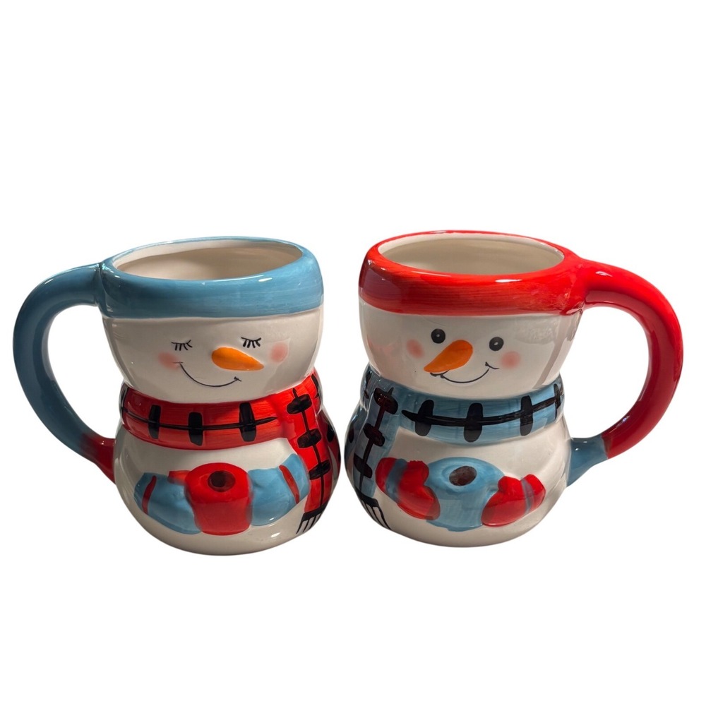 Bay Island Snowman Mugs Set of 2 Ceramic Christmas Holiday Coffee Tea Cups 2021